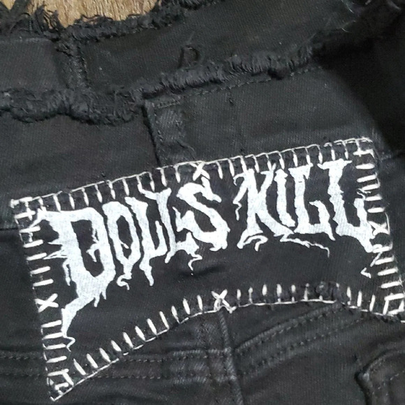 Dolls Kill Current Mood Black Straight Leg Jeans with Graphic Patches - Picture 3 of 13